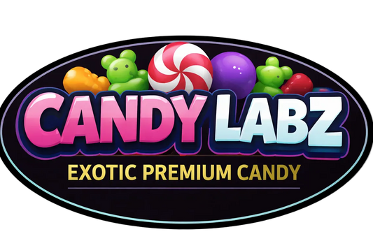 Candy Labz logo with colorful candy icons on a black background